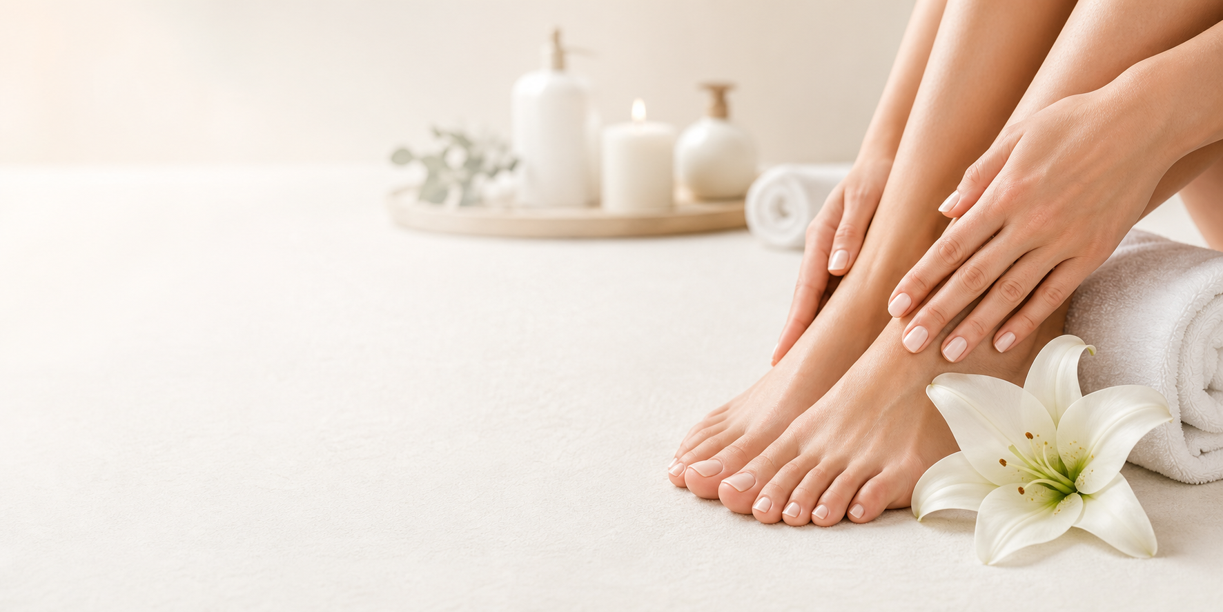 Sanfte Wellness-Atmosph\u00e4re mit Handt\u00fcchern und Pflege